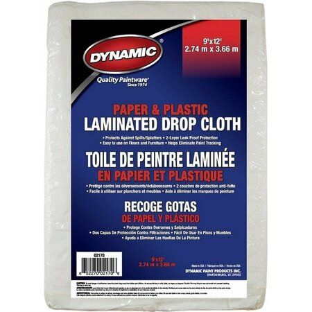 DYNAMIC PAINT PRODUCTS Dynamic 9' x 12' 2.74m x 3.66m Paper & Plastic Laminated Drop Cloth 02170